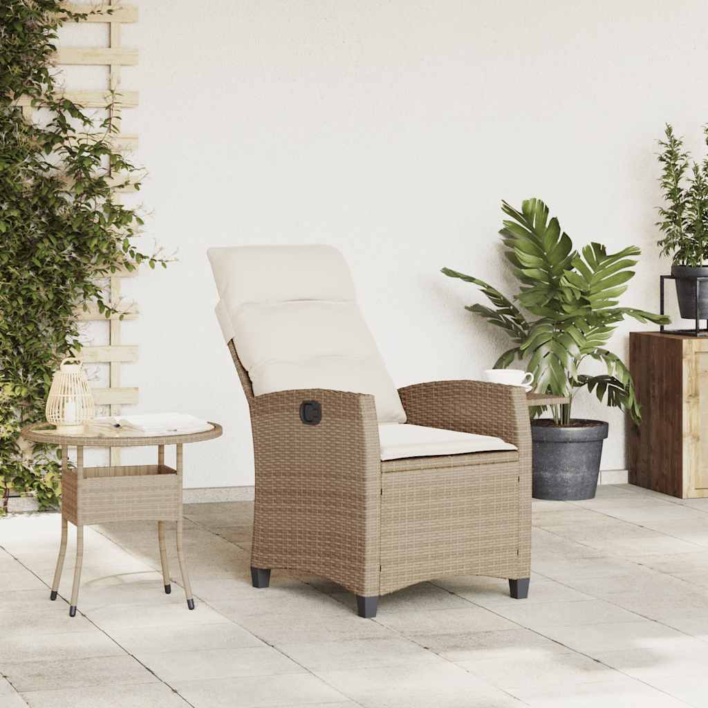 Garden Armchair with Side Table Adjustable Beige Poly Rattan