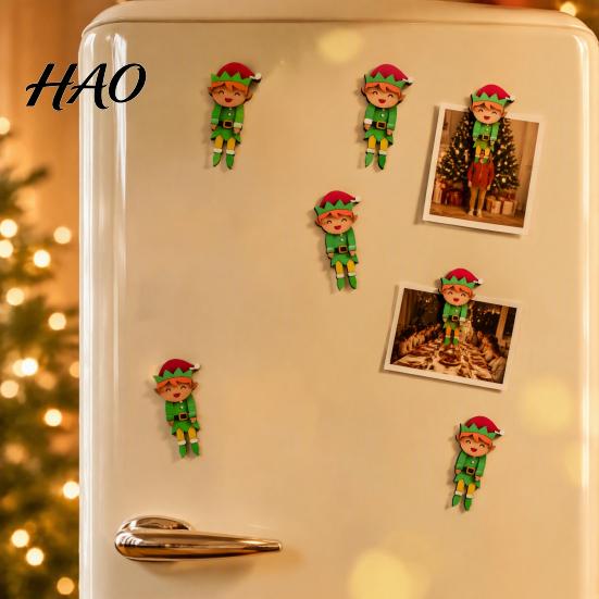 Christmas Wooden Magnet Decorations Dangle Toy, Santa Claus Refrigerator Magnet, Cute Cartoon Fun Dangling Figures Snowman Elk Magnetic Ornament