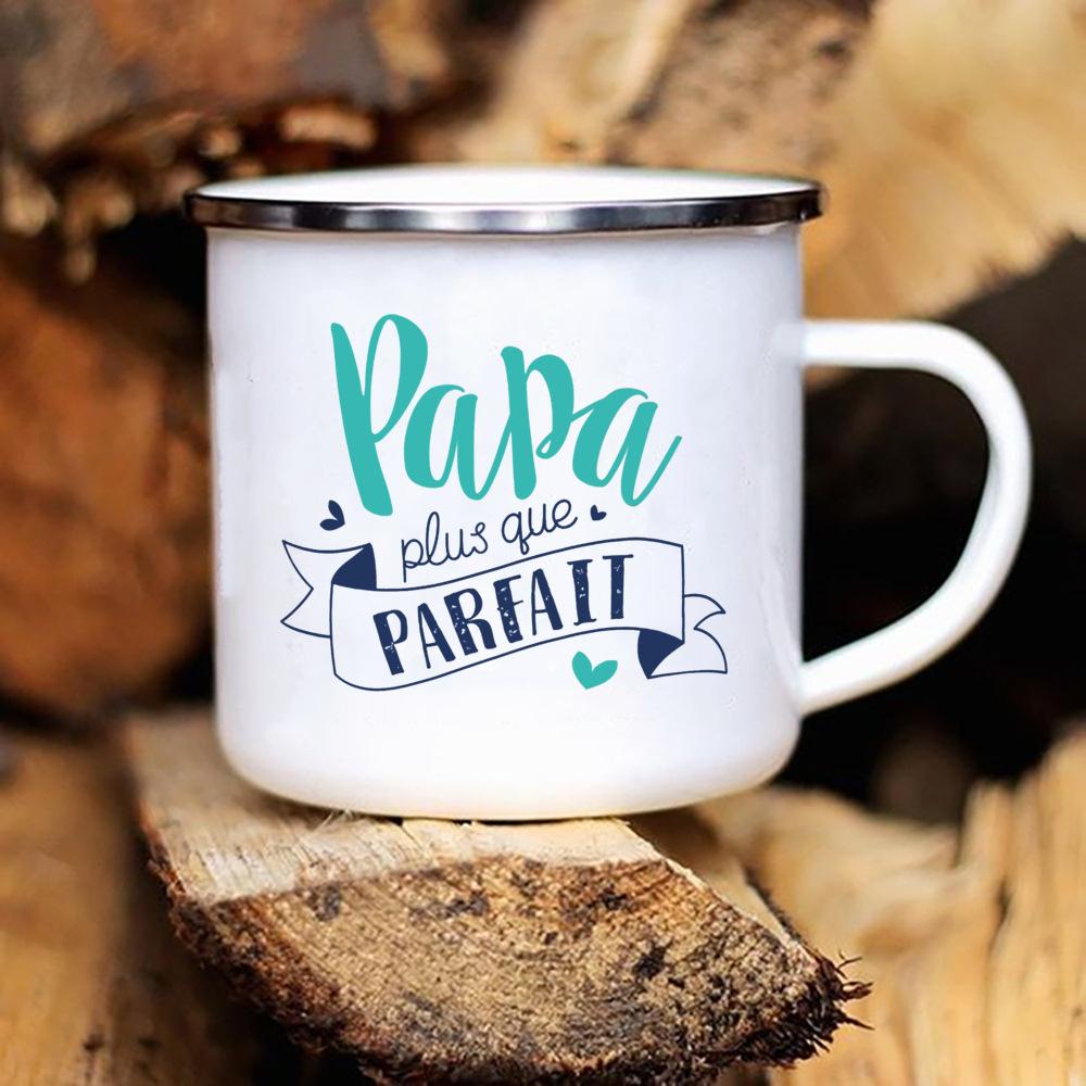Outdoor Water Cup Best Dad In The World French Print Enamel Mug Drink Milk Coffee Cups Camping Mug Festive Birthday Gift for Dad