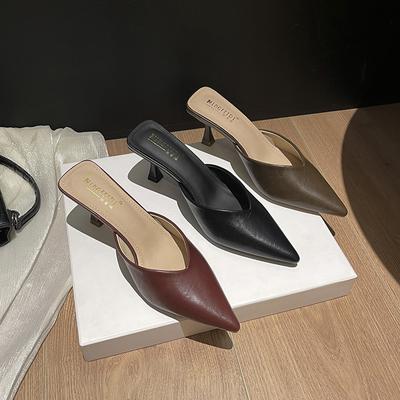 Модные элегантные женские туфли-шлепанцы на высоком каблуке с острым носком, качественные кожаные слайды, вечерняя обувь, женские сандалии, тонкий каблук, женские тапочки 2025