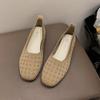 2024 New Fashion Solid Color Mesh Breathable Square Toe Comfortable Women's Single Shoes Flat Sole Slip-on Casual and Light