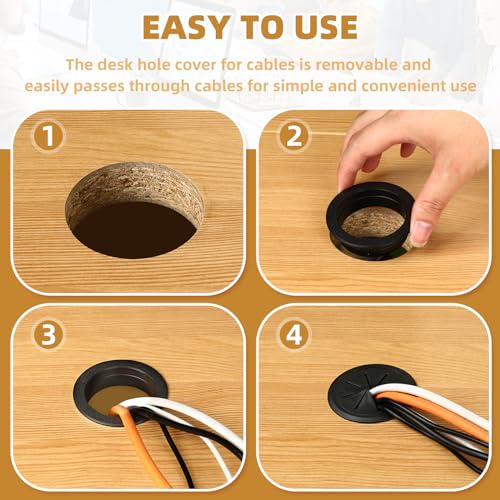 2 inch 50mm black desktop cable hole cover 3 pcs ABS plastic table threading hole cover