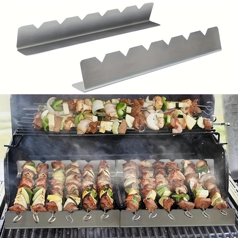 2PCS Stainless Steel BBQ Skewers Rack Set Heat Resistant Outdoor Barbecue Kabob Holder Spits Stand