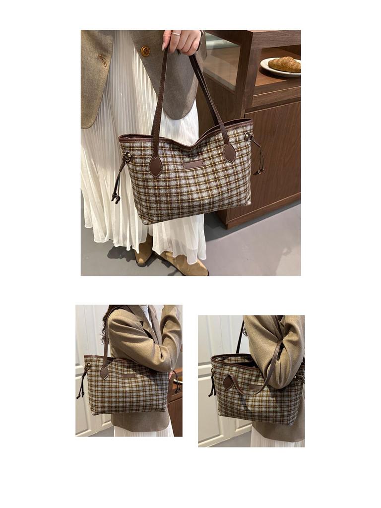 Korean Style Plaid Tote Bag - Classic Versatile Large Capacity Shoulder Bag