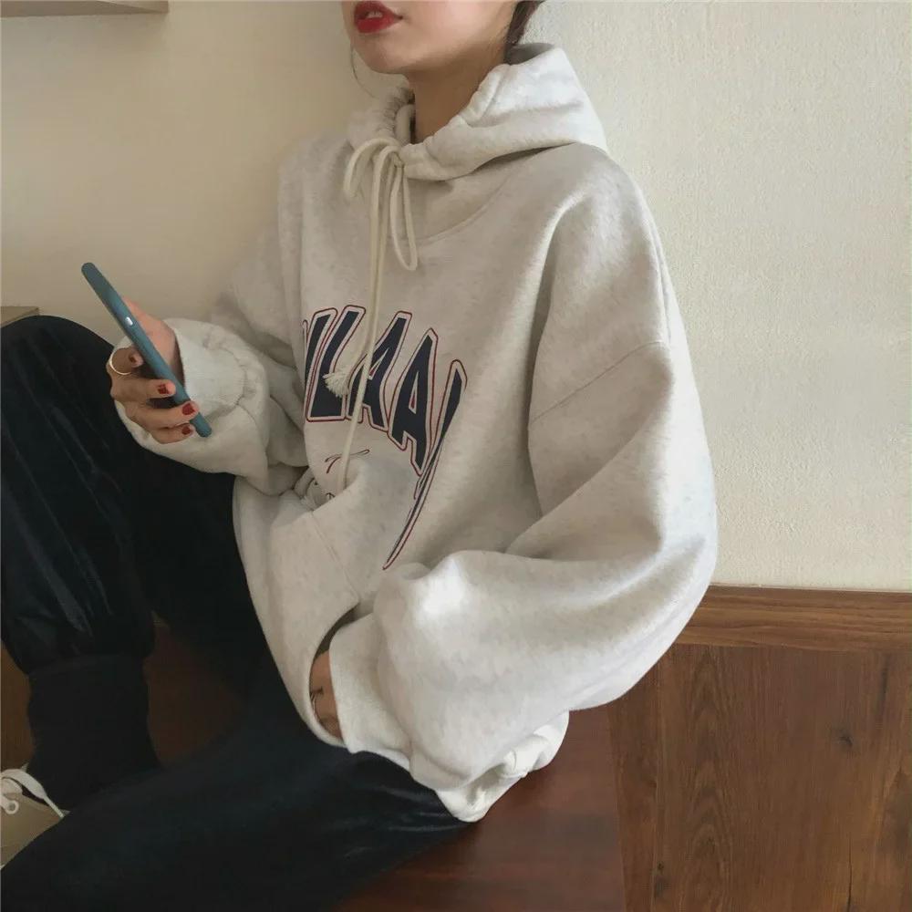 Женская толстовка с капюшоном из бархата Plus Velvet — плотная, свободная посадка, весна и осень 2024 г.