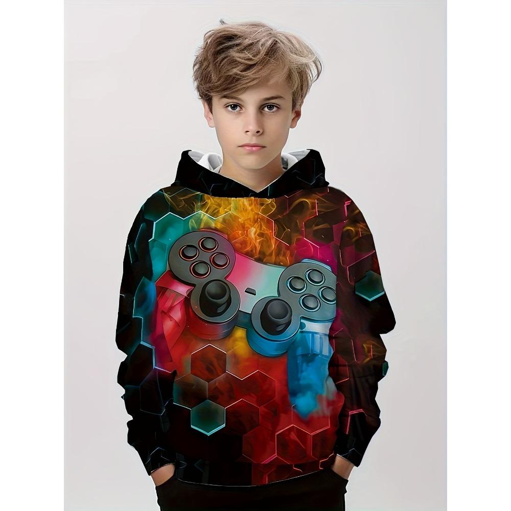 Детская одежда Толстовки с капюшоном для мальчиков с длинным рукавом и принтом 3D-геймпада Детская одежда на весну и осень Повседневная одежда для отдыха на природе Стильная одежда для мальчиков и девочек Топы