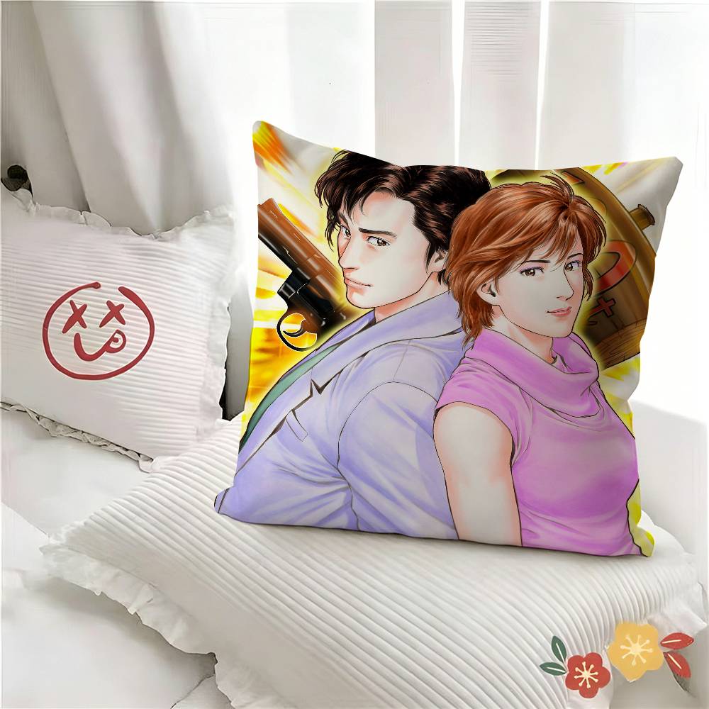 pc Japanese Manga CCity Hunter Pillow Case Fashion Square Pillowcase Bedroom Sofa Room Ins Decoration Leisure