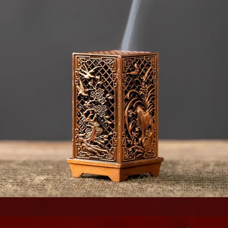 Square Vertical Incense Burner Small Xiangyun Alloy Incense Holder Indoor Aromatherapy Home Ornament Chinese Plum Inense Burners