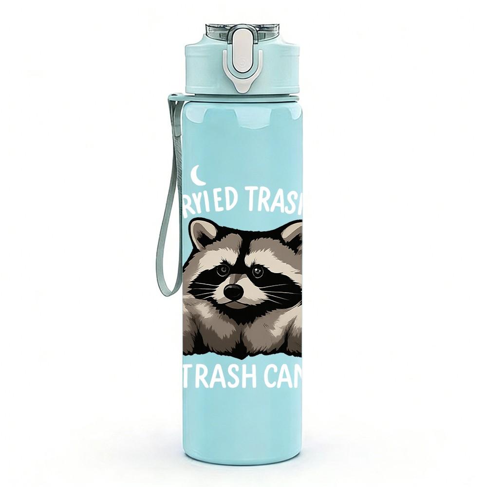 1PC Raccoon Face Cartoon 750ml Color Plastic Sports Water Bottle Leakproof Flip Straw Lid Suitable for Sports Office Home Use
