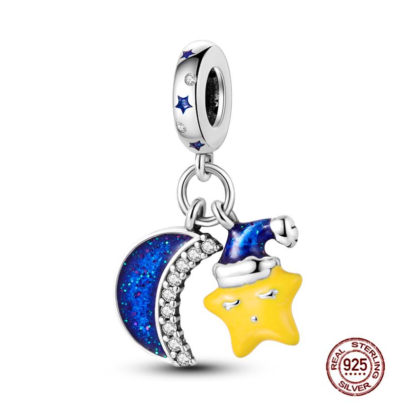 Круглые клипсы-шармы Plata Shining Moon Star Char Медные разделители Застежка-клипса Подходят для оригинального браслета Светящиеся бусины-цепочки безопасности DIY Ювелирные изделия
