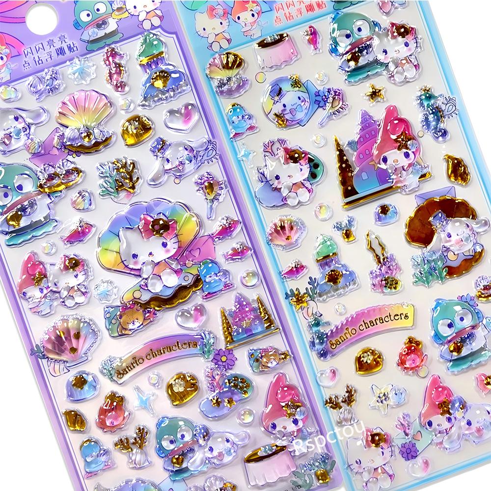 4 шт. Кавайные наклейки Sanrio 3D-рельефные Киннаморолл Моя Мелоди Кристальные наклейки Водонепроницаемые Милые Мультяшные Желейные Наклейки Игрушки Подарки