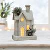Christmas Snow House Statue Decor with Light, Craft, Wooden Village Figurine,