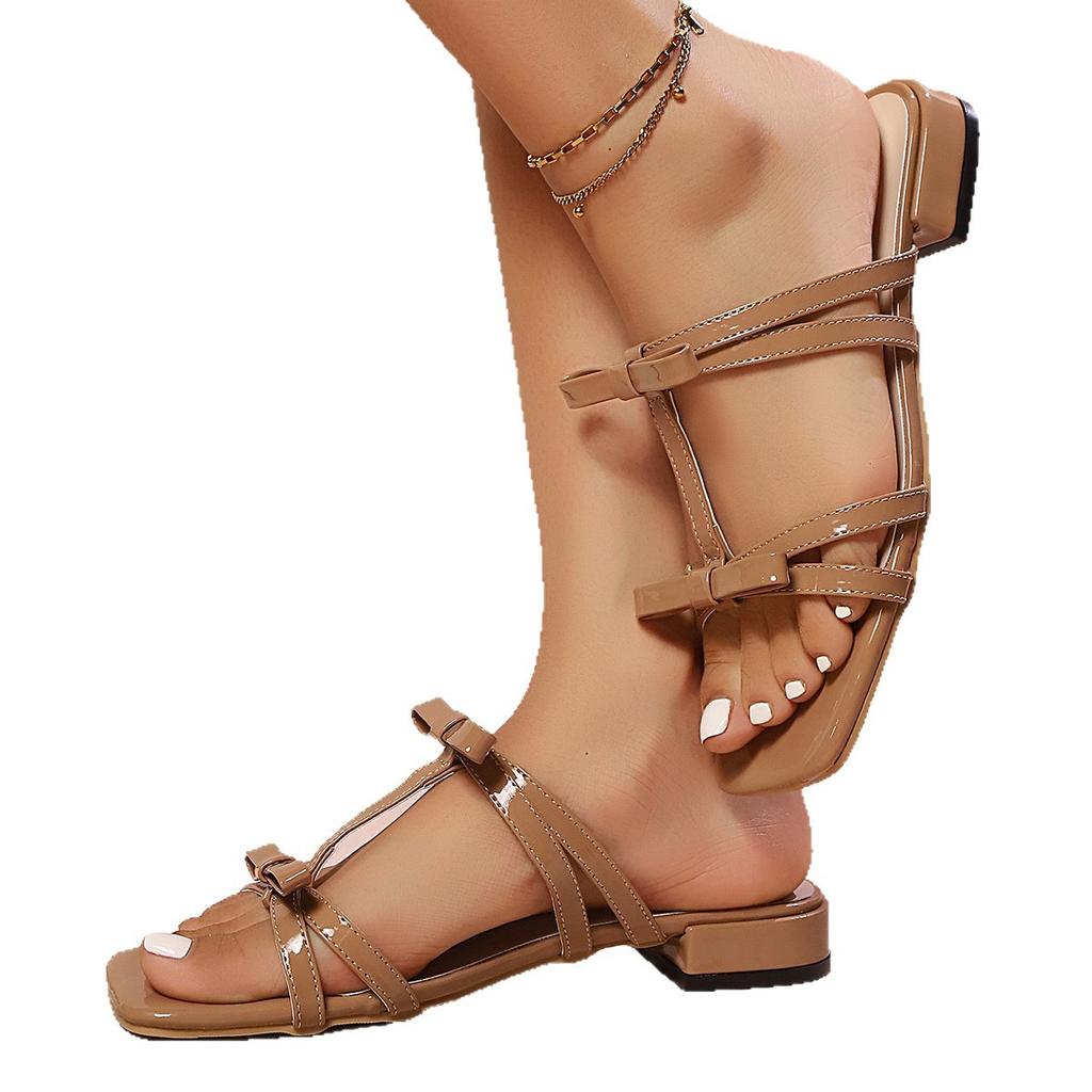 Large Size Women's Shoes Summer New Thick Heel Bow Fashion High Heel Temperament Cool Slippers Women