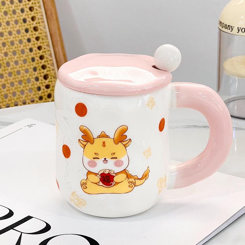Family Suit Rabbit Ceramic Cup High Value Straw Cup with Lid Cute Cup Souvenir Gift Cup