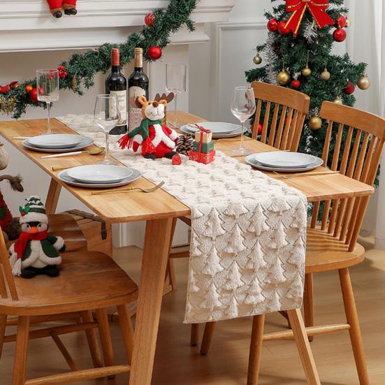 Christmas Table Runner Soft Plush Jacquard Christmas Tree Table Runner Solid Color Sequin Xmas Table Runner for Dining Table Home Dinner Party Decor