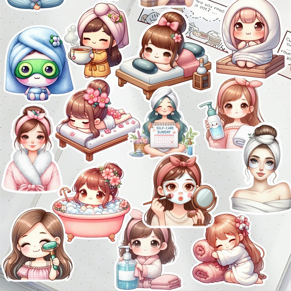 19pcs cute Q-version Kawaii SPA Little Girl Stickers Handbill DIY Album Ins Style Decoration Material Small Pattern journaling