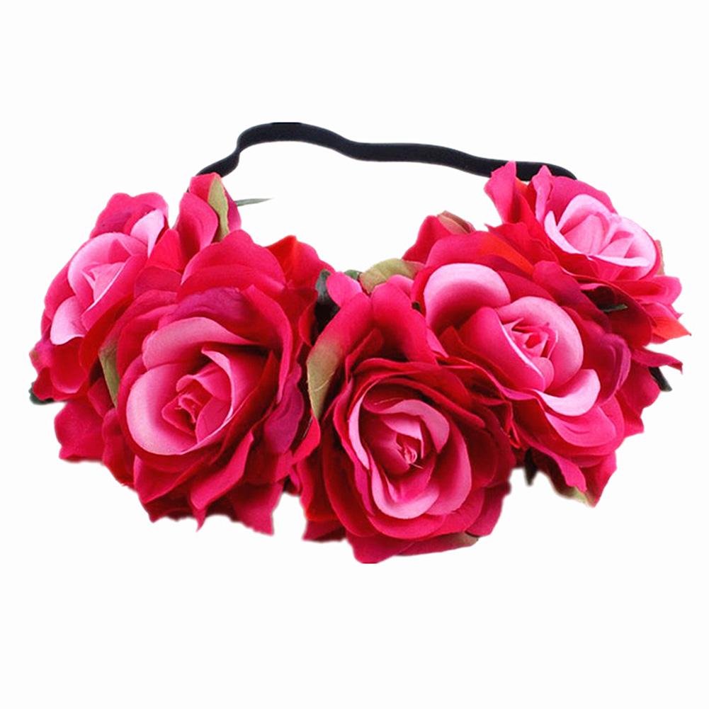 Artificial Flower Garland Rose Love Shape Wreath Headband Silk Rose Wedding Car Decor