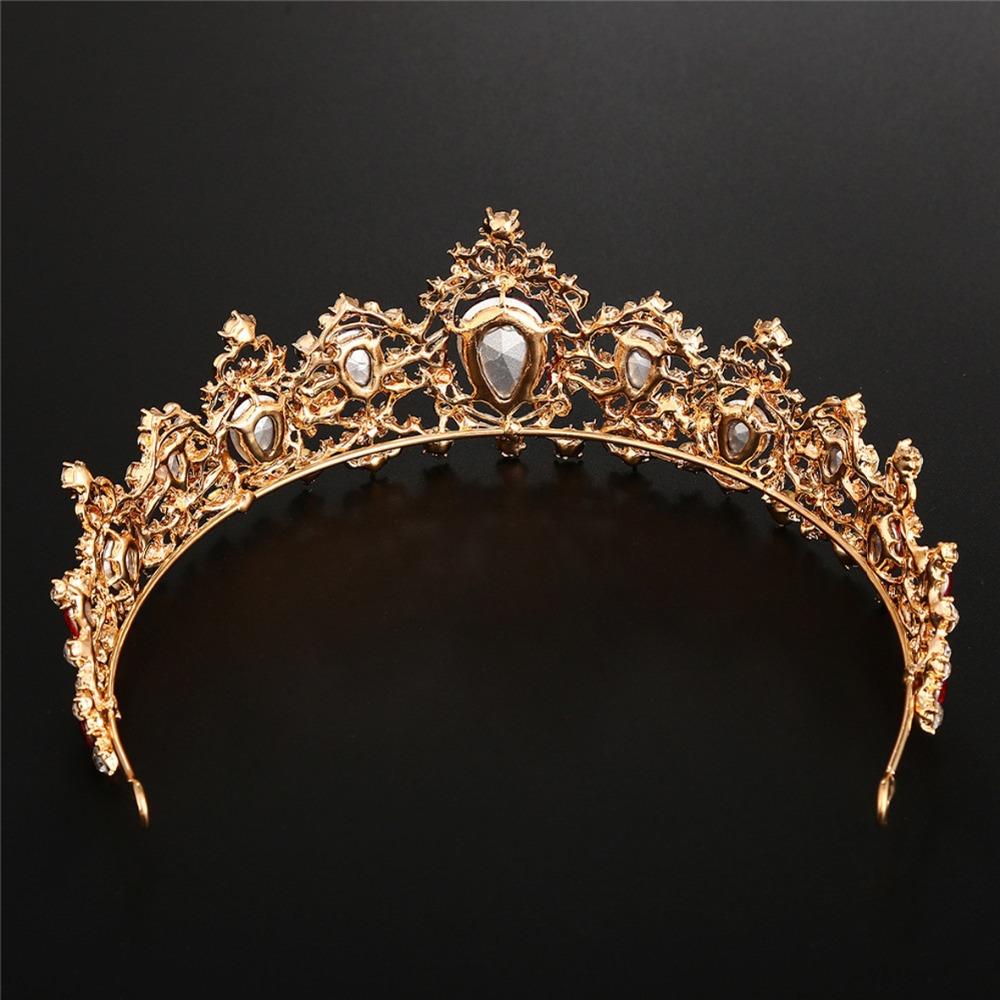 Baroque Vintage Green Royal Tiara Crowns Bride Blue Red Queen Crown Gold Bridal Headband Wedding Tiara For Women Hair Jewelry