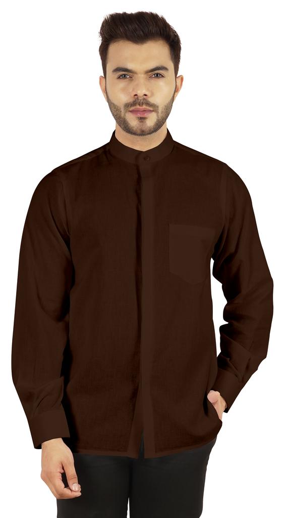 BestMan Мужская однотонная рубашка на пуговицах с китайским воротником и планкой спереди для формального случая