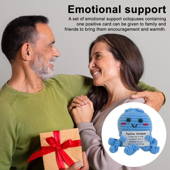 Crocheted Positive Octopus Doll Emotional Support Handmade Crochet Octopus with Card