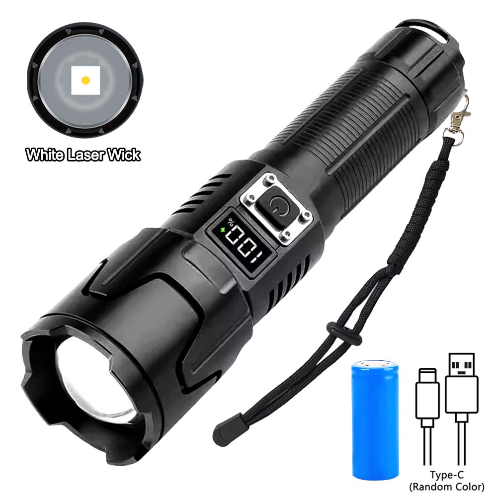 New 3000LM Lumens High Power LED Flashlight White Laser Telescopic Zoom Tactical Flashlight Powerful Long Range Emergency Torch