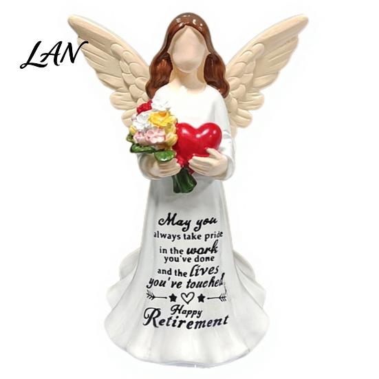 Healing Gifts for Retired Colleagues Faceless Angel Statue with Heart Flowers, Hand Painted Resin Artistic Synthetic Crafts Figurine, Decorative