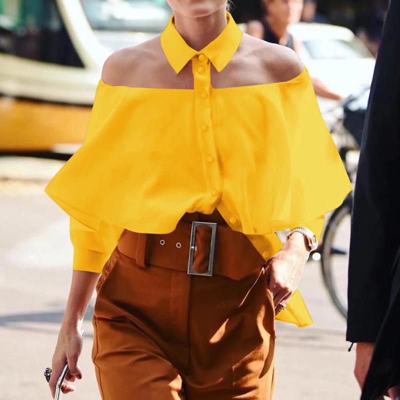 Celmia Женская модная тонкая блузка с открытыми плечами, сексуальные рубашки, женская блузка с длинным рукавом, топы без бретелек, большие размеры