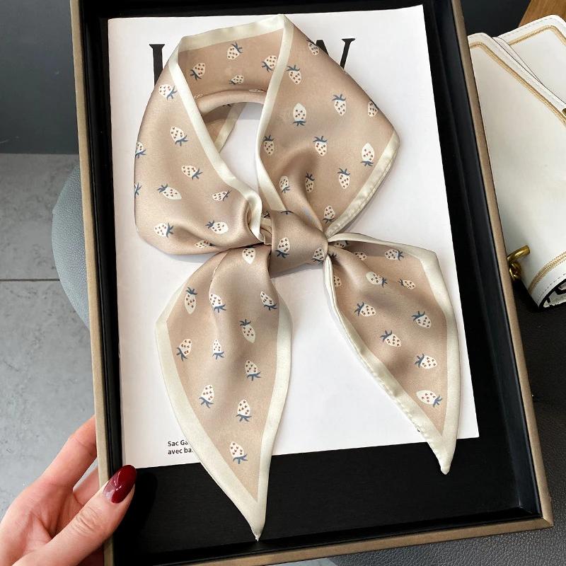 Модный принт шарф с лентой для волос, женский шейный галстук, сумка, шарфы, атласные шелковые узкие платки, женские платки с цветочными полосами, новинка 2022 года