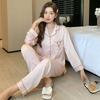 Women's Fashion Spring and Autumn Ice Silk Loungewear 2 Piece Long Sleeve Heart Jacquard Pajamas Set High-end Summer Thin Homewear