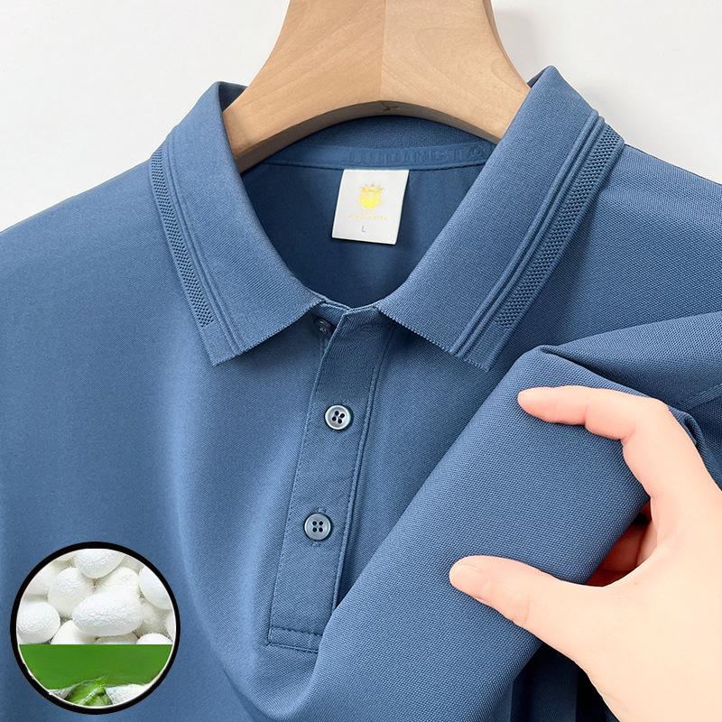 7A Ice Silk, бесшовная рубашка-поло с короткими рукавами для мужчин, летняя однотонная футболка из тутового шелка и бамбукового волокна