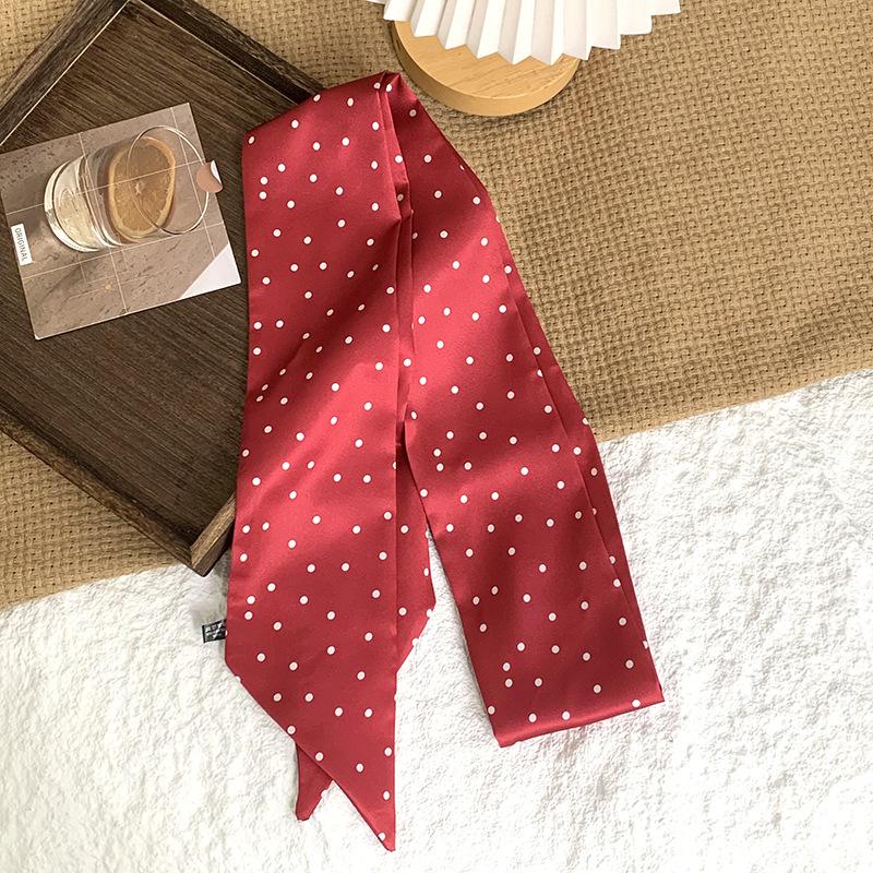 Шелковый шарф в горошек, длинная полоса, ощущение высокого класса, летняя ретро-повязка, лента, стример, многоцелевой, маленький шарф, косынка, повязка на голову, пояс.