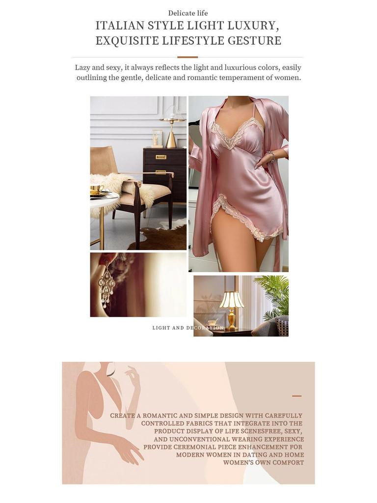 European & American Sexy Sling Nightdress and Robe Set for Women