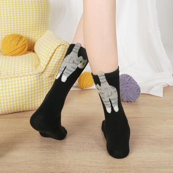 Cute Cat Socks with Balls Women's Cotton Novelty Animal Crew Socks 3D Fuzzy Balls Funny Cat Socks for Cat Lovers And Friends