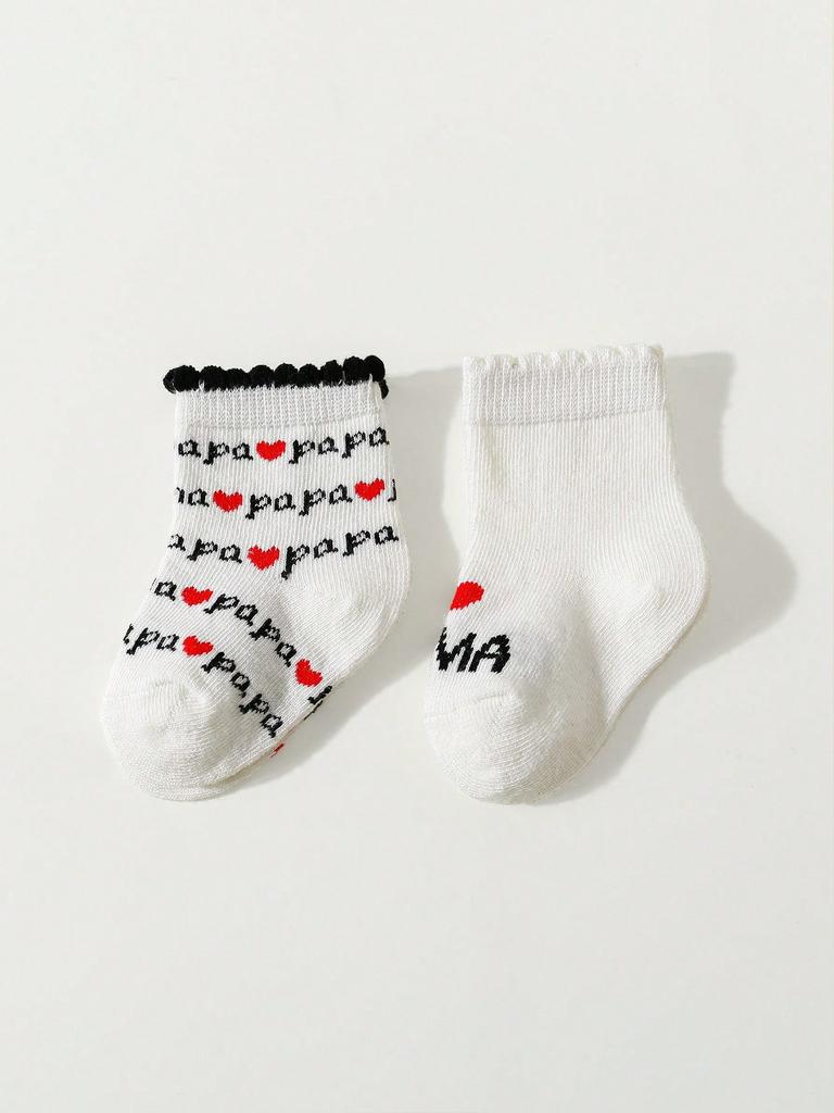 2 Pairs Newborn Baby Girls Boys Socks,White Cute Love Mama & Papa Soft Cotton Baby Socks Are Suitable for Newborns Daily Outfit