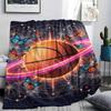 1Pc StarRingball Print Flannel Blanket, High quality Comfortable for All Seasons, Home Decor, Warmth and Comfort, Perfect for Christmas Gifts