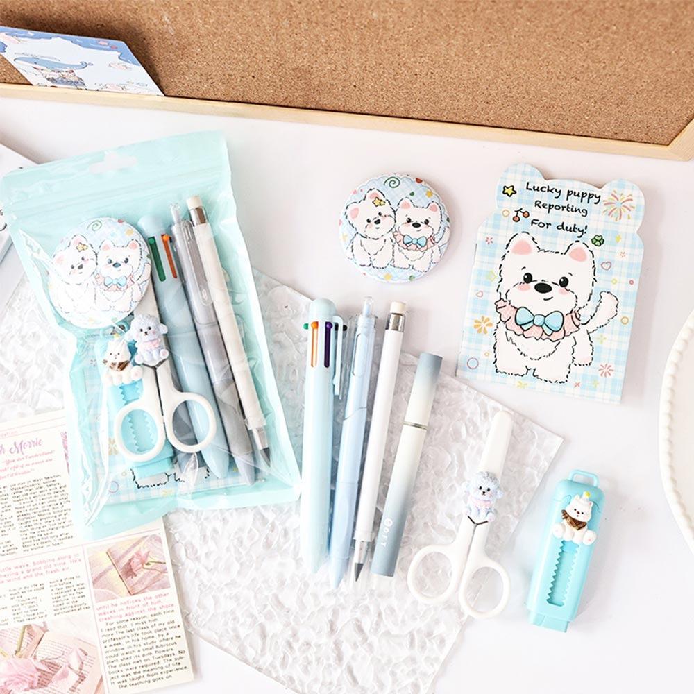 8pcs Students Gift Stationery Set Puppy Design Highlighter Cartoon Pencil Eraser School Office