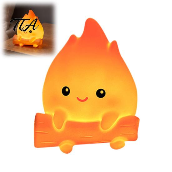 Unique Birthday Gift for Girls Boys Cartoon Fake Campfire Night Light, Cute Warm Glow Bedside Safe Vinyl Light Toddlers Ornament, Portable Cozy