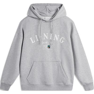 Li Ning Sports Lifestyle Series Letter Loose Hooded Warm Fleece Pullover Long Sleeve Hooded Long Sleeve Hoody Men sweatshirt Gray AWDU673-1