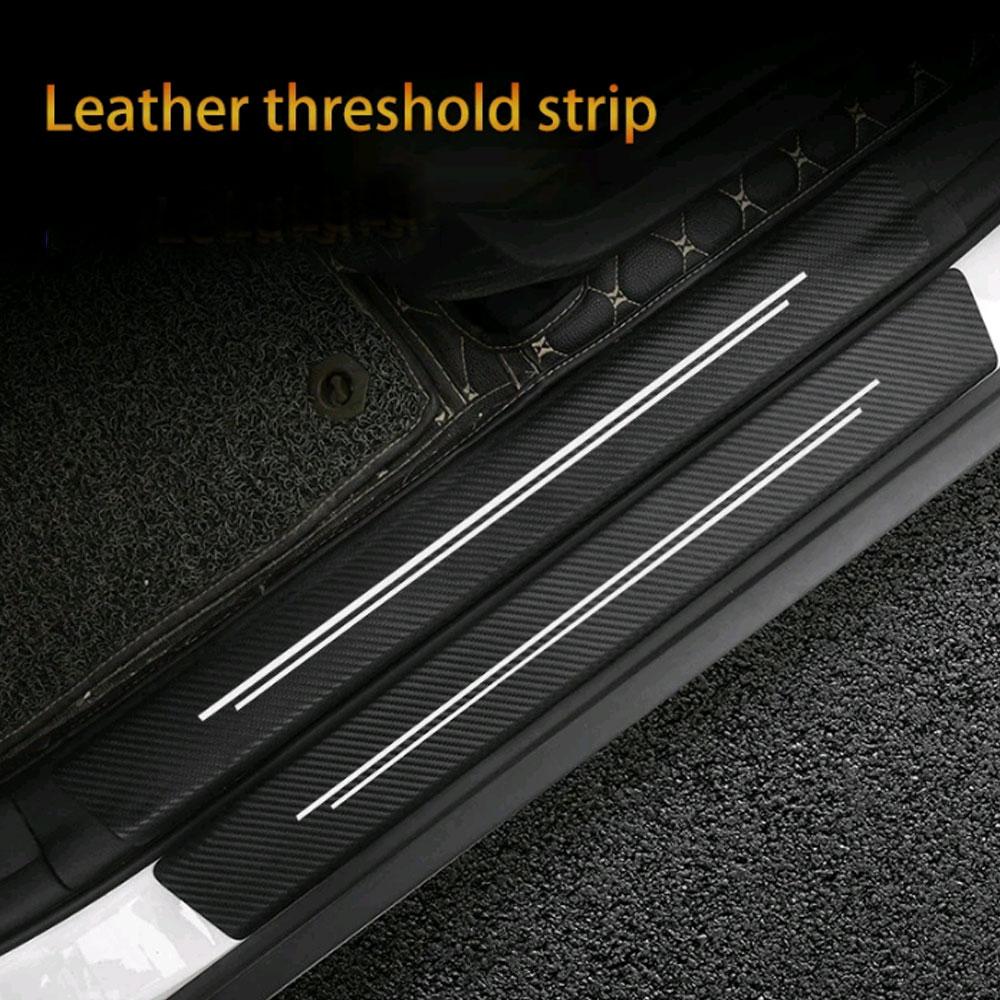 4Pcs Fashion New Styling Universal Imitation Carbon Fiber Leather Car Door Sill Protection Strip Decorative Car Interior Sticker