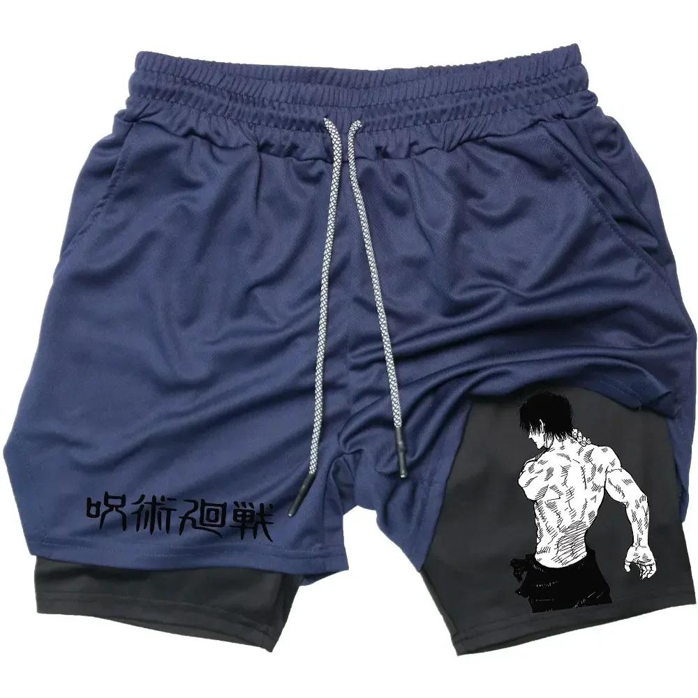 Anime Performance Shorts Printed Men GYM Casual Sports Compression Shorts Workout Running Mesh 2 In 1 Sport Short Pants M-3XL