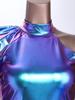 Women Metallic Shiny Bodysuit Dramatic Puff Sleeve Long Sleeve One Shoulder Mock Neck Asymmetrical Leotard