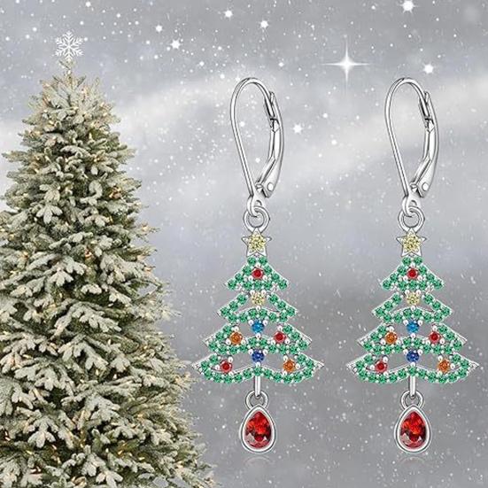 Christmas Tree Dangle Earrings Shiny Zircon Tree Jewelry Zinc Alloy