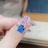S925 Sterling Silver Pink Radiant Cut Flower Ring for Women - Cute, Sweet, INS Style.