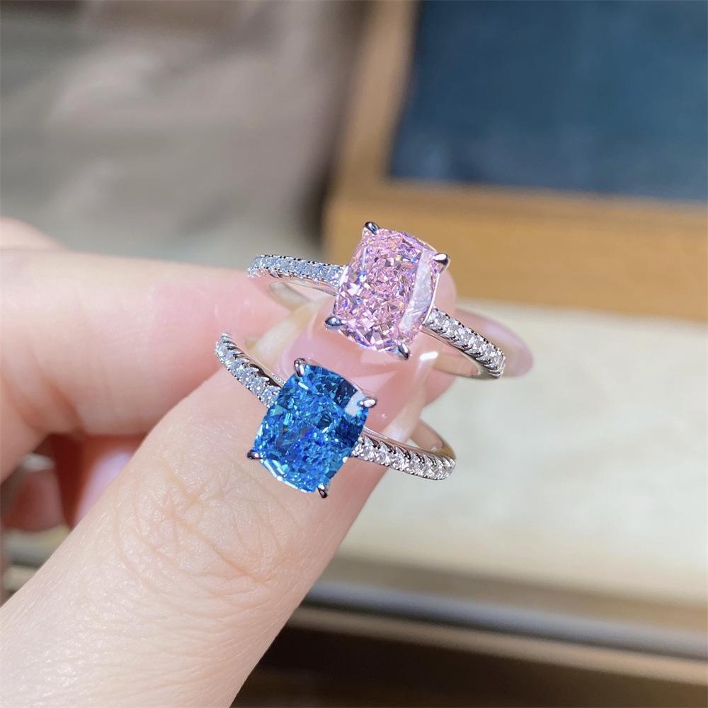 S925 Sterling Silver Pink Radiant Cut Flower Ring for Women - Cute, Sweet, INS Style.
