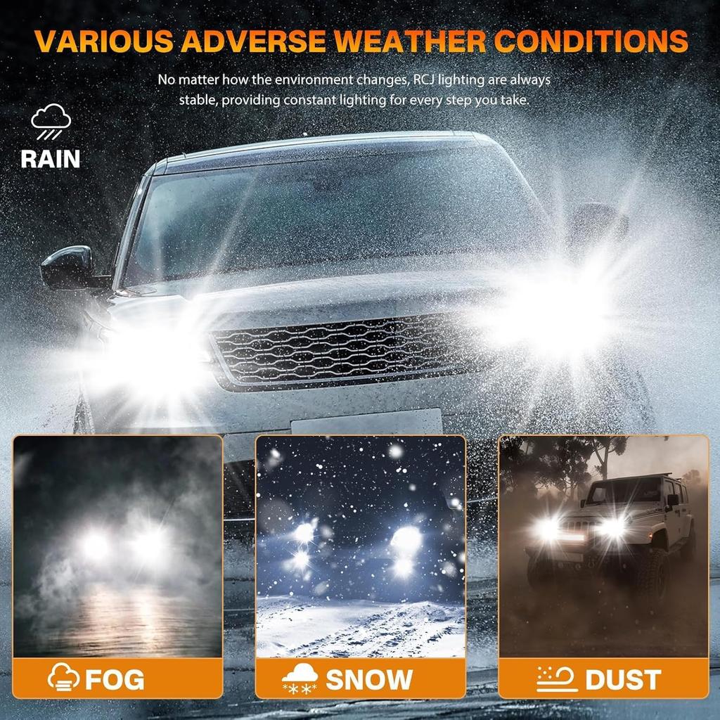 RCJ Fog Weather Light Bulbs, 9006/HB4 Bulbs 6000K Cool White With Cooling Fan, Plug-N-Play, Pack Of 2