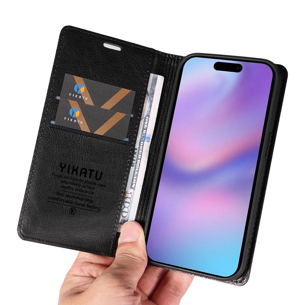 For iPhone 17 Wallet Case YIKATU YK-006 Magnetic Closure Leather Phone Cover Litchi Texture
