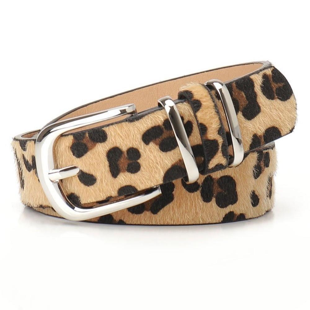 Metal Buckle Leopard Print Belt Plush Waistband Fashion PU Leather Waist Belt  Female/Girls