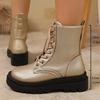 Модные золотистые ботильоны на шнуровке, женские ботинки на танкетке из искусственной кожи для женщин, весенне-осенние ботильоны на толстой подошве больших размеров 36-43