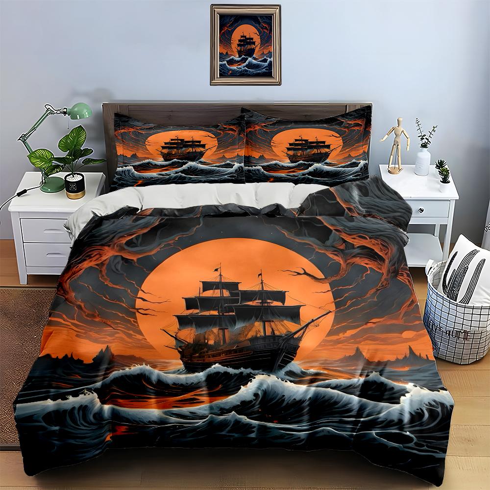 Haunting ship silhouette. Bedding Duvet cover sets Duvet covers Pillowcases gifts (1 * Duvet Cover 2 * Pillowcases, without duvet insert)