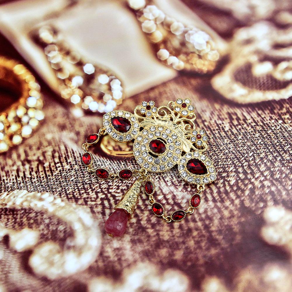 Stylish Bohemian Crown Brooch Ladies Gold Color Crystal Bridal Wedding Jewelry Brooch